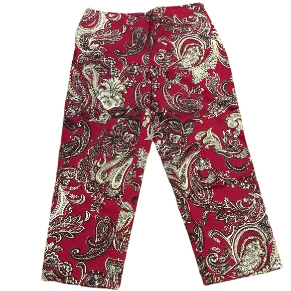TALBOTS PAISLEY PRINT CROPPED PANTS FUCHSIA BLACK WHITE SIZE 8P - Picture 1 of 13